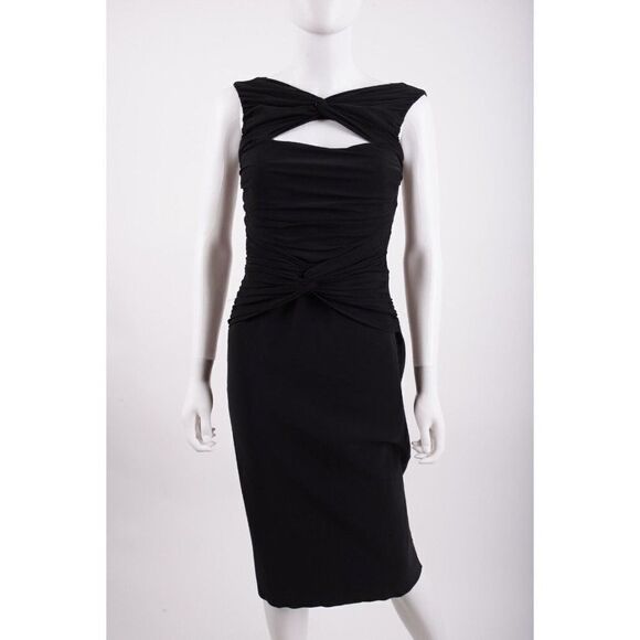 Chiara Boni Womens Dress Audrine Keyhole Dress Gown Ruched Sz 44 US 8 Black NWT